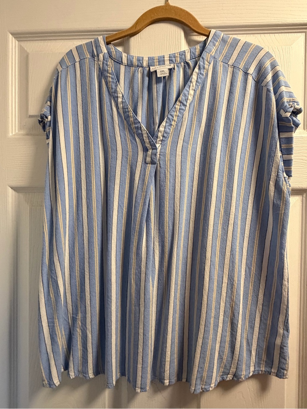 Liz Claiborne Blue and White Striped V-Neck Tunic